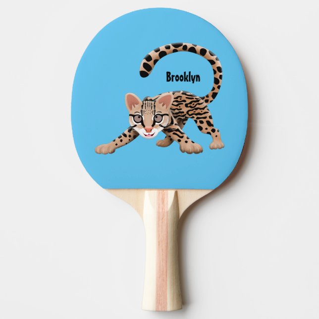 Cute ocelot cartoon illustration ping pong paddle (Front)