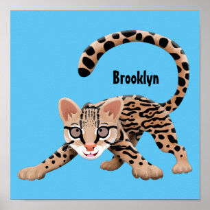 Cute ocelot cartoon illustration  poster