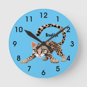 Cute ocelot cartoon illustration round clock