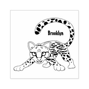 Cute ocelot cartoon illustration rubber stamp