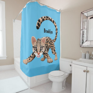 Cute ocelot cartoon illustration shower curtain