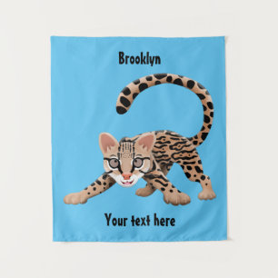 Cute ocelot cartoon illustration tapestry
