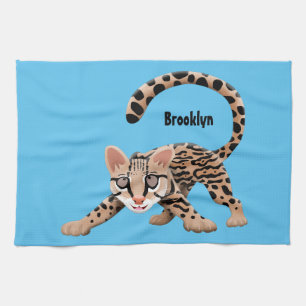 Cute ocelot cartoon illustration  tea towel