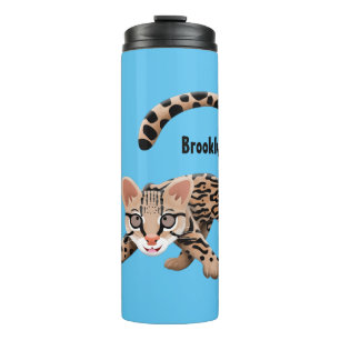 Cute ocelot cartoon illustration  thermal tumbler