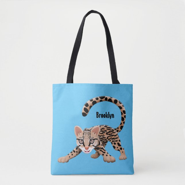 Cute ocelot cartoon illustration tote bag (Front)