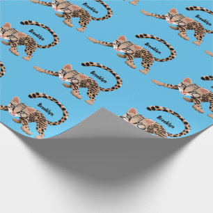 Cute ocelot cartoon illustration wrapping paper