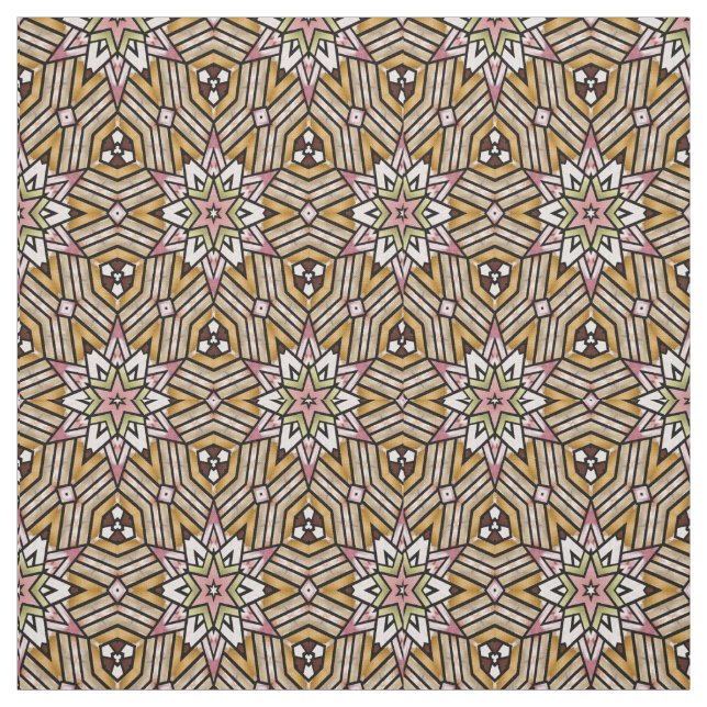 Cute Ochre Yellow Brown Pink Mosaic Pattern Fabric (Swatch)