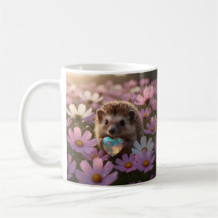 Cute October Hedgehog with Opal Heart Coffee Mug