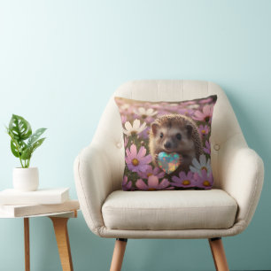 Cute October Hedgehog with Opal Heart Cushion