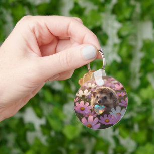 Cute October Hedgehog with Opal Heart Key Ring