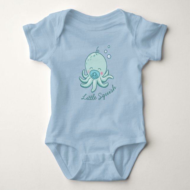 Cute Octopus Baby Shower Kawaii Blue Boy Baby Bodysuit (Front)
