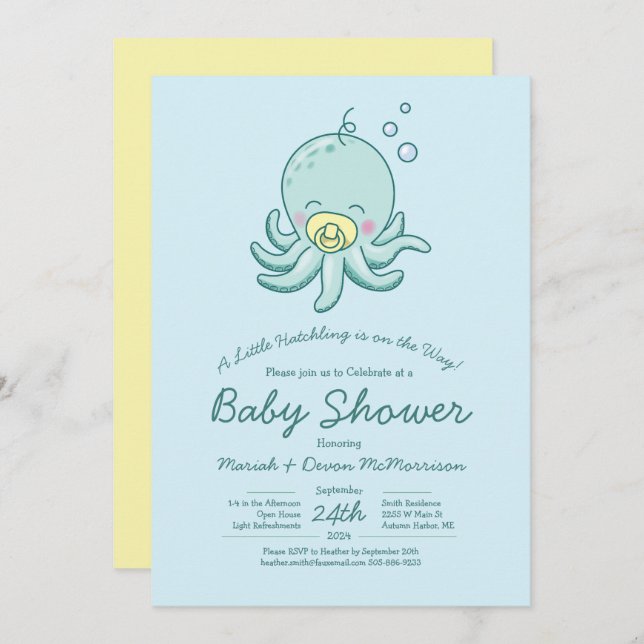 Cute Octopus Baby Shower Kawaii Invitation (Front/Back)