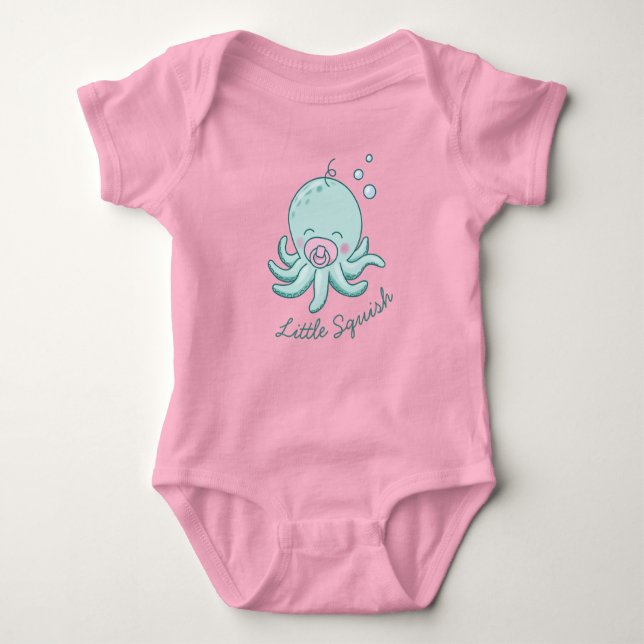 Cute Octopus Baby Shower Kawaii Pink Girl Baby Bodysuit (Front)