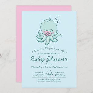 Cute Octopus Baby Shower Kawaii Pink Girl Invitation