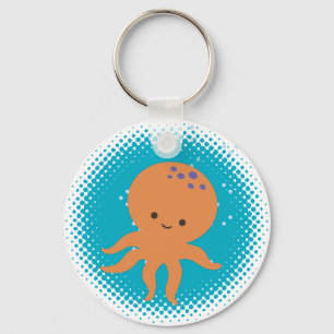 Cute Octopus Cartoon Blue Ocean Key Ring