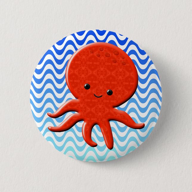 Cute Octopus Cartoon Blue Waves 6 Cm Round Badge (Front)