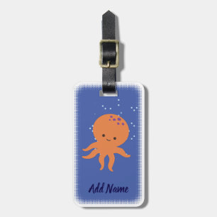 Cute Octopus Cartoon Custom Blue Luggage Tag