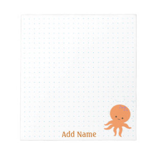 Cute Octopus Cartoon Custom Dot Grid Notepad