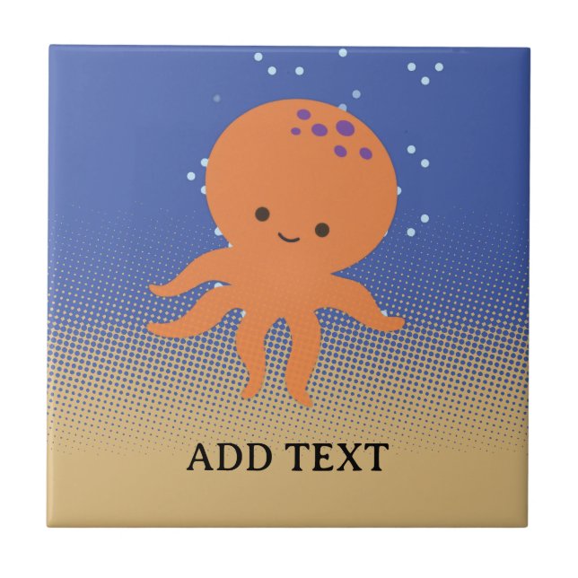 Cute Octopus Cartoon Custom Name Ceramic Tile (Front)