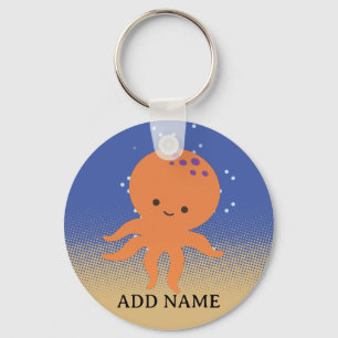 Cute Octopus Cartoon Custom Name Key Ring