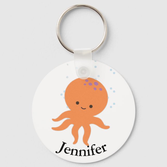 Cute Octopus Cartoon Custom Name Key Ring (Back)