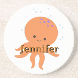 Cute Octopus Cartoon Customised Name Coaster