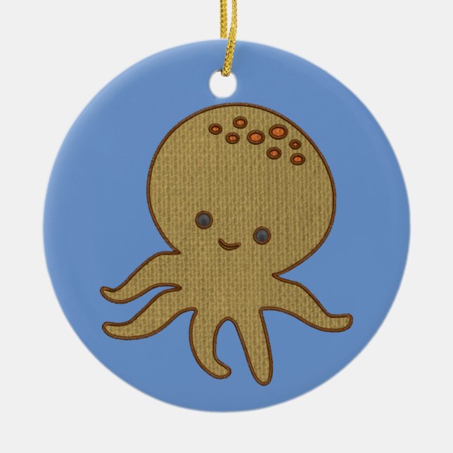 Cute Octopus Cartoon Embroidery Print Ceramic Ornament (Front)