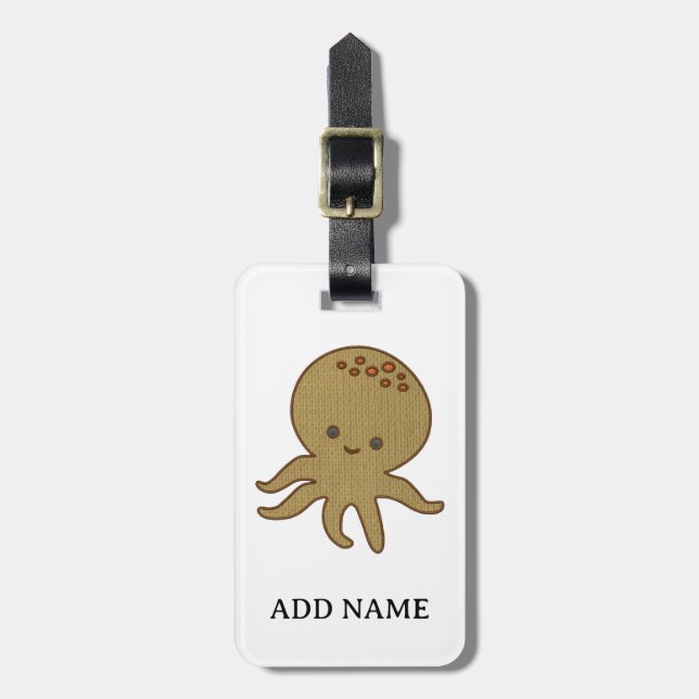 Cute Octopus Cartoon Embroidery Print Custom Name Luggage Tag (Front Vertical)