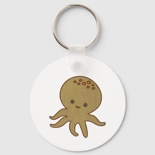 Cute Octopus Cartoon Embroidery Print Key Ring (Front)