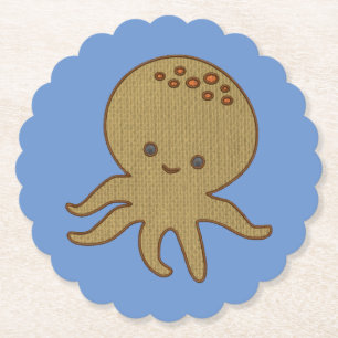 Cute Octopus Cartoon Embroidery Print Paper Coaster