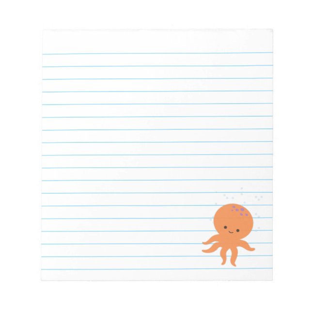 Cute Octopus Cartoon Light Blue Lines Custom  Notepad (Front)
