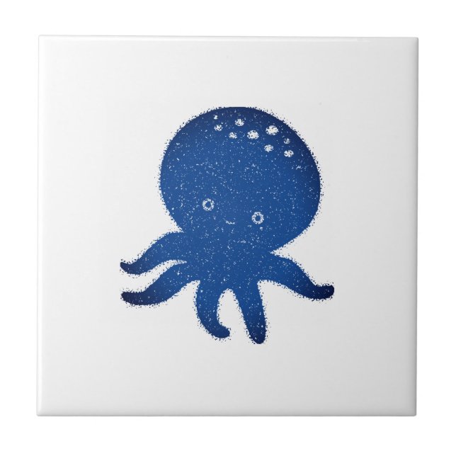 Cute Octopus Cartoon Old Paper Print Ceramic Tile (Front)