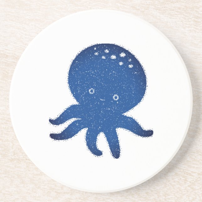 Cute Octopus Cartoon Old Paper Print Coaster (Front)