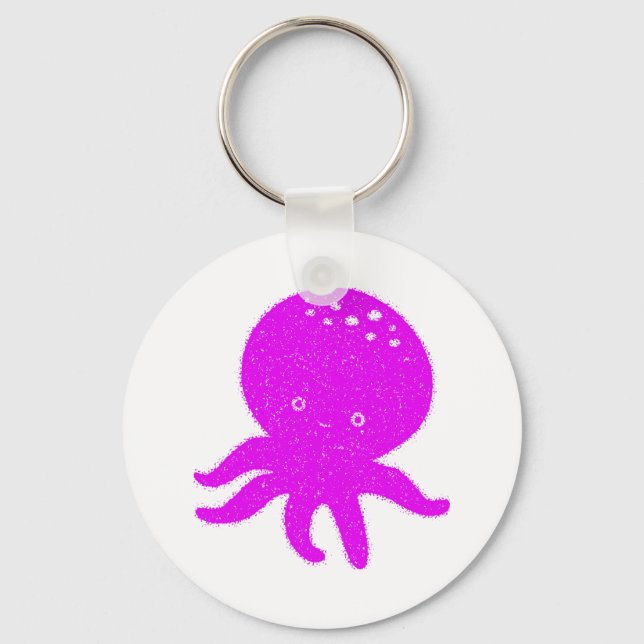 Cute Octopus Cartoon Old Print Paper Key Ring (Front)