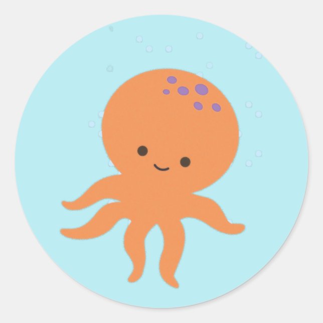 Cute Octopus Cartoon Pastel Blue Classic Round Sticker (Front)