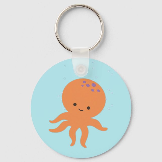 Cute Octopus Cartoon Pastel Blue Key Ring (Front)