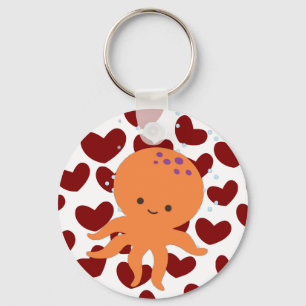 Cute Octopus Cartoon Red Heart Pattern Key Ring