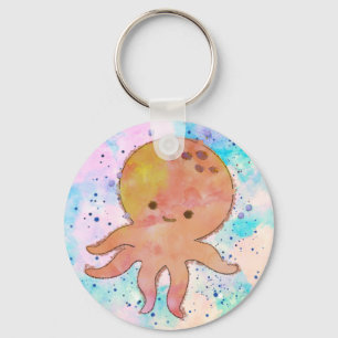 Cute Octopus Cartoon Watercolor Key Ring