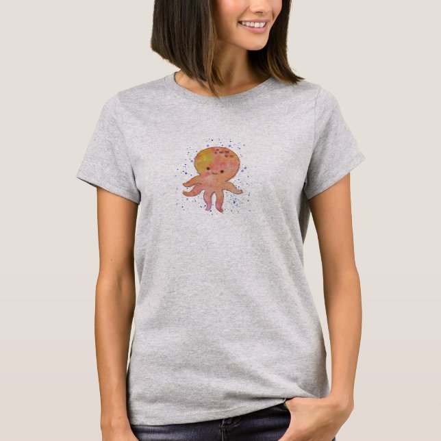 Cute Octopus Cartoon Watercolor T-Shirt (Front)