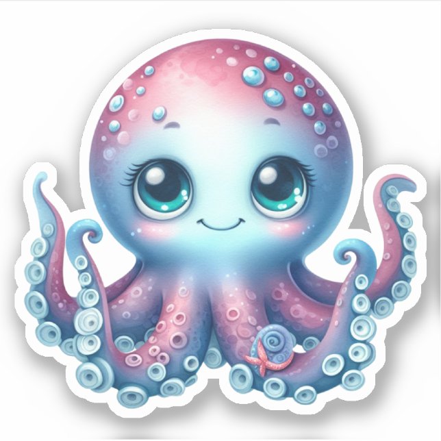 Cute Octopus Custom-Cut Vinyl Stickers (Front)