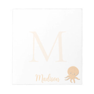 Cute Octopus Custom Name Initial  Notepad