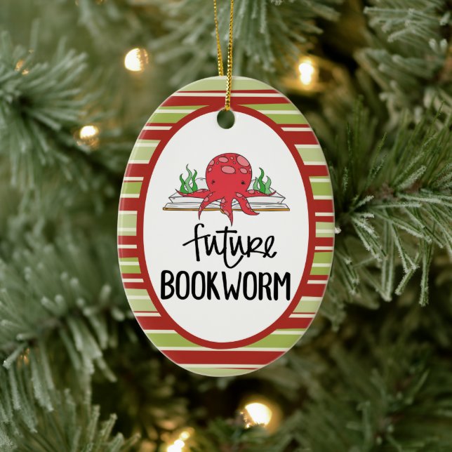 Cute octopus future bookworm ceramic ornament (Tree)