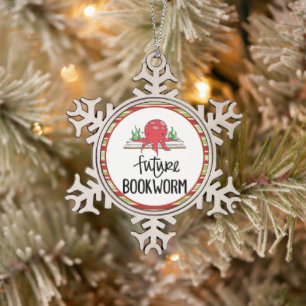 Cute octopus future bookworm snowflake pewter christmas ornament