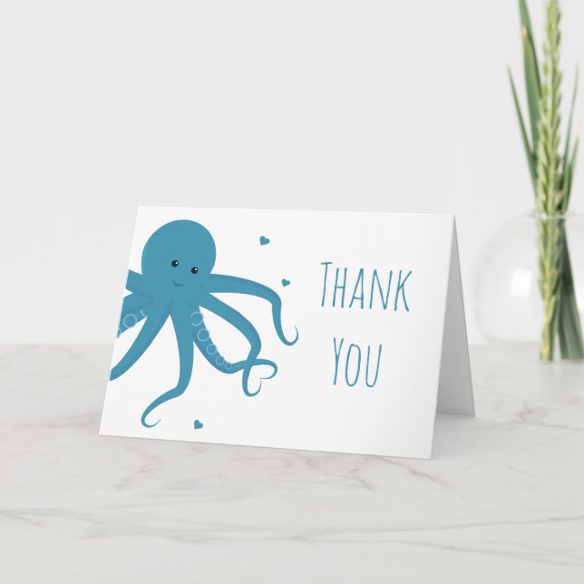 Cute Octopus Heart Blue Thank You (Front)
