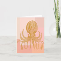 Cute Octopus Illustration in Pink and Gold