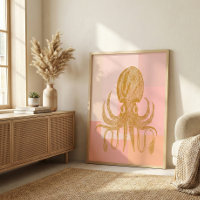 Cute Octopus Illustration in Pink and Gold