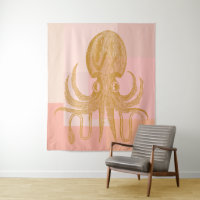 Cute Octopus Illustration in Pink and Gold