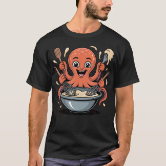 Cute Octopus Mixing Dough For Bakers And T-Shirt