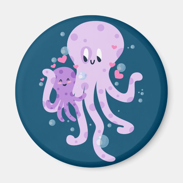 Cute Octopus Mum Drawing Art Magnet (Front)