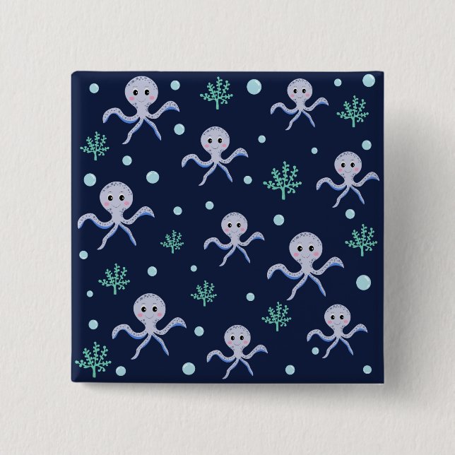 Cute Octopus Pattern 15 Cm Square Badge (Front)